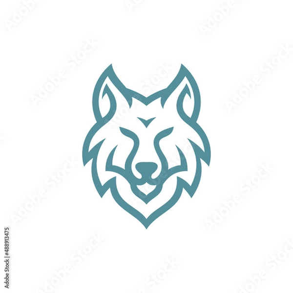 Obraz Simple line outline wolf head logo design, wolf face vector icon