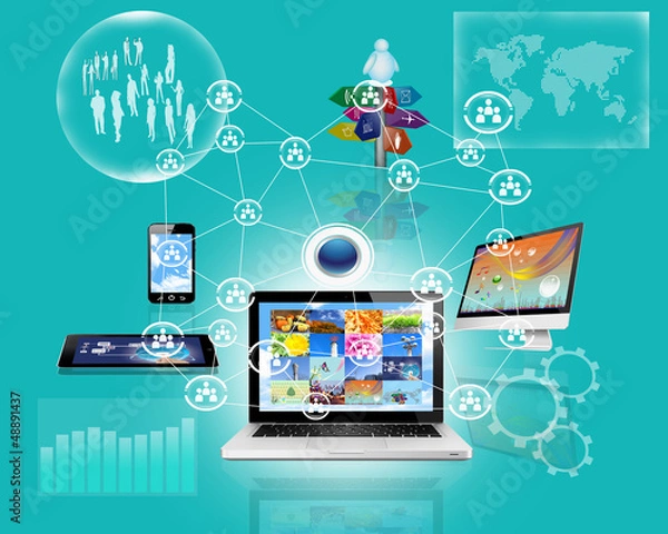 Fototapeta Social network with technology