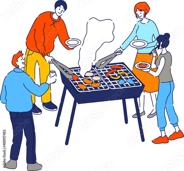 Obraz バーベキューを楽しむ男女