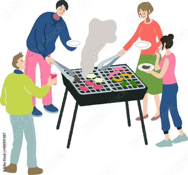 Obraz バーベキューを楽しむ男女