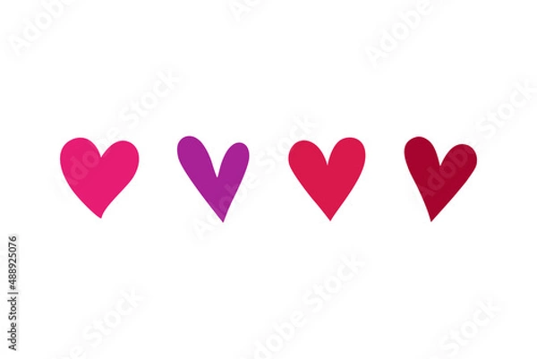 Obraz 4 simple hearts for Valentine's Day, love, romantic projects. Red, pink and purple hand drawn heart shapes.