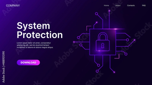 Fototapeta System Protection. Website Page Banner Template. Vector illustration