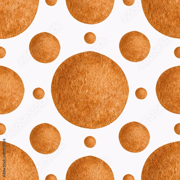 Fototapeta Seamless watercolor metallized pattern with bronze balls