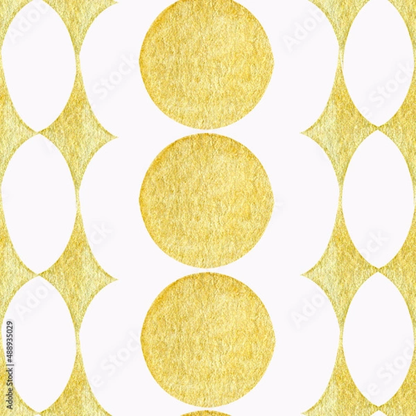 Fototapeta Watercolor seamless metallic pattern with golden ornaments and balls