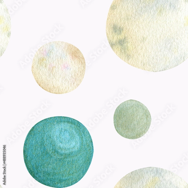 Fototapeta Seamless watercolor pattern with balls that look like celestial bodies or planets