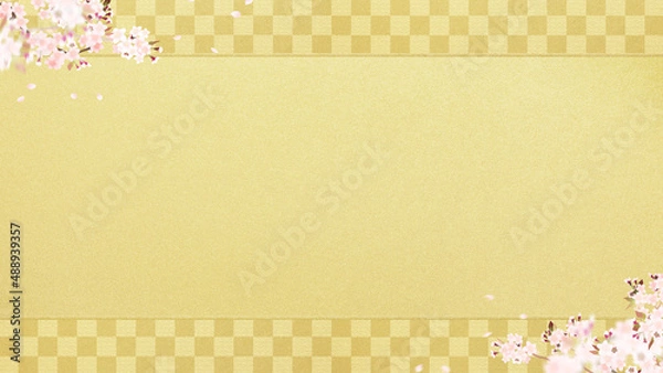 Obraz Oriental background material with cherry blossoms and traditional patterns