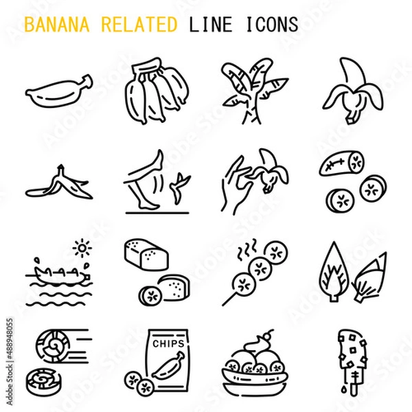 Fototapeta Banana related line icons