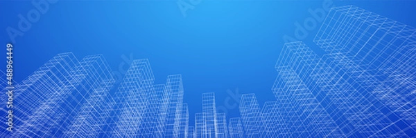 Obraz Abstract architecture background. Linear 3D illustration. Building construction perspective