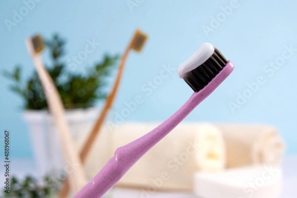 Fototapeta Toothbrush with toothpaste. Background. Dental hygiene concept