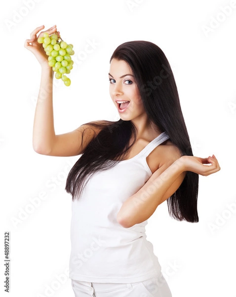 Obraz woman with green grape and long hair