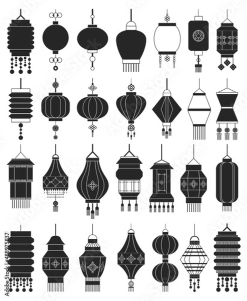 Fototapeta Chinese lantern vector black set icon. Vector illustration asian lamp on white background. Isolated outline set icon chinese lantern.