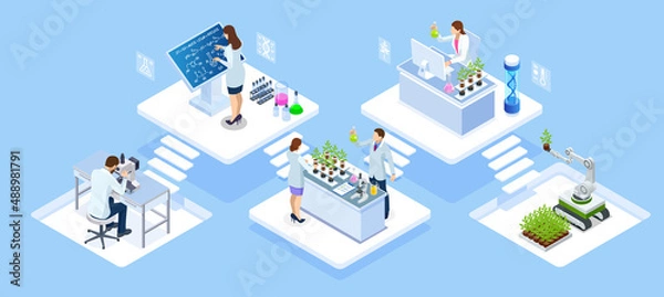 Fototapeta Isometric Chemical Laboratory concept. Molecular Biology Technics Laboratory. In a laboratory scientific or technological research, experiments, and measurement may be performed.