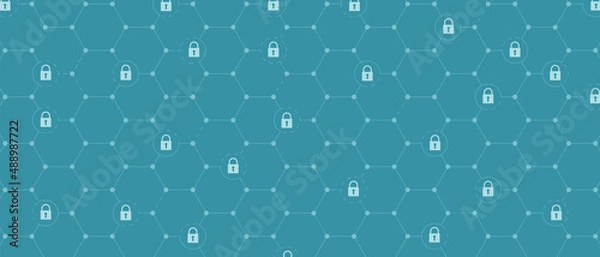Fototapeta internet digital security technology concept for business background. Lock on circuit board