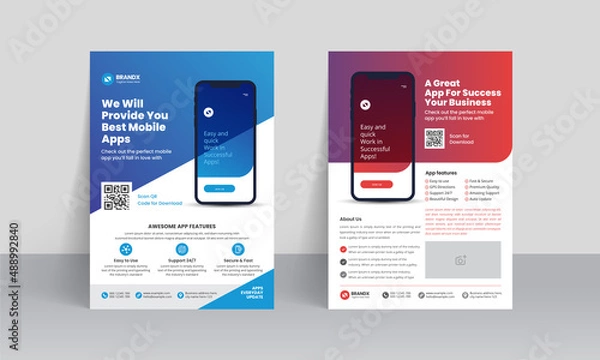 Obraz Mobile app promotion flyer brochure cover template with creative layout