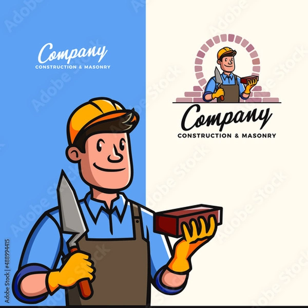 Obraz Retro Vintage Classic Construction Masonry Mascot Logo Vector Icon Illustration