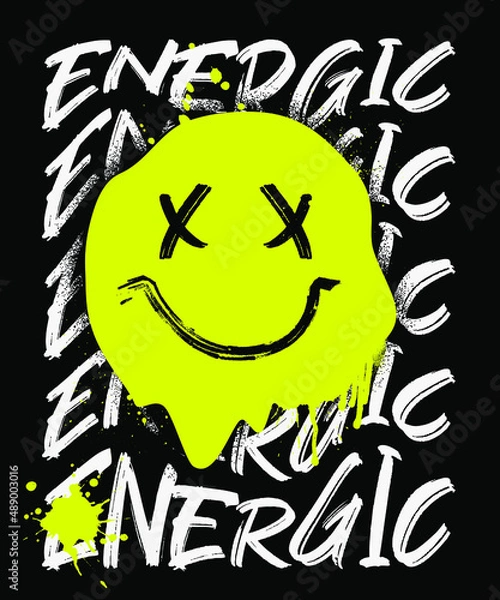 Obraz distorted typography with smiling face icon Vector design for t-shirt graphics, banner, fashion prints, slogan tees, stickers, flyer, posters and other creative uses	