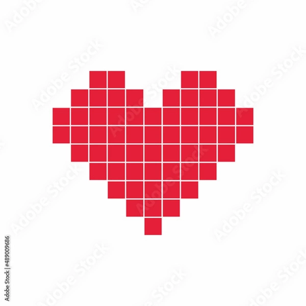 Fototapeta Red simple heart from mosaic pixel square parts - vector illustration. 