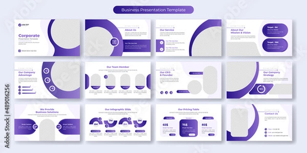 Obraz Creative business PowerPoint presentation slides template design. Use for modern keynote presentation background, brochure design, website slider, landing page, annual report, company profile