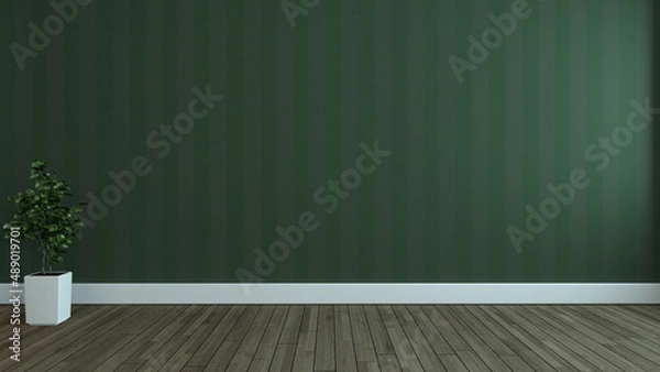 Fototapeta Empty room with Lined green wallpaper wall concept 3d rendering