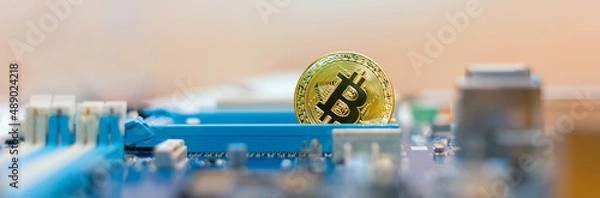 Obraz Bitcoin cryptocurrency, mining and modern blockchain technologies
