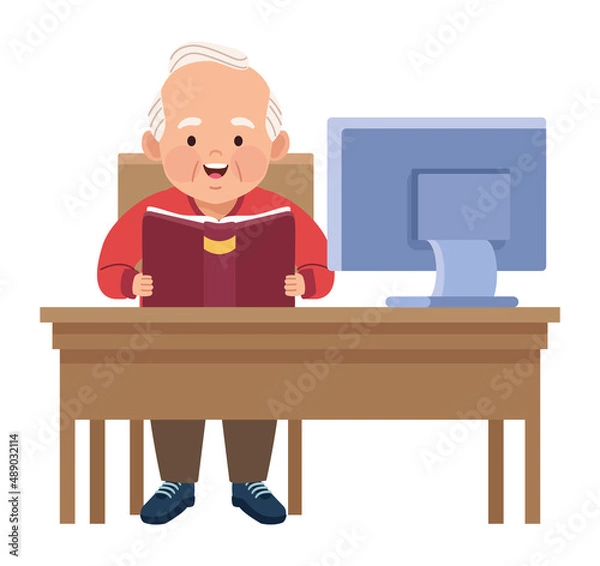 Fototapeta old man reading book