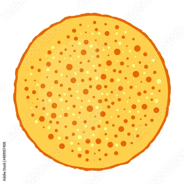 Fototapeta One thin fried pancake with pimples, top view. Vector illustration, flat cartoon colored minimal design, isolated on white background, eps 10.