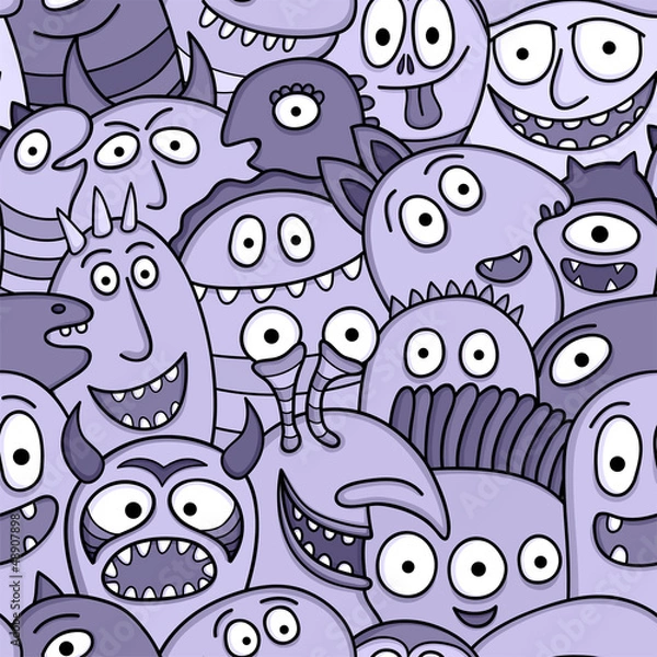 Obraz Funny blue monsters seamless vector pattern.