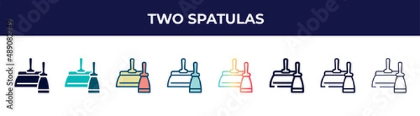 Fototapeta two spatulas icon in 8 styles. line, filled, glyph, thin outline, colorful, stroke and gradient styles, two spatulas vector sign. symbol, logo illustration. different style icons set.