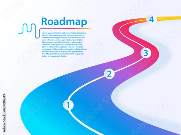 Obraz Project roadmap infographic as configurable template with illustration of colorful winding road and milestones