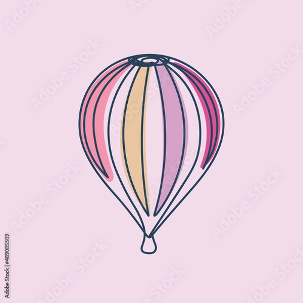 Fototapeta Hand drawn air balloon. One line and colorful art. Flat design. Vector illustration.