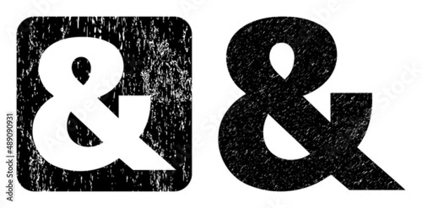 Obraz Vector ampersand symbol subtracted icon. Grunge ampersand symbol stamp, done with icon and rounded square. Rounded square stamp seal have ampersand symbol subtracted shape inside.