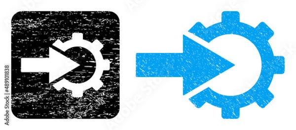 Fototapeta Vector cog integration hole icon. Grunge cog integration stamp, done with icon and rounded square. Rounded square stamp seal include cog integration hole inside. Vector cog integration grunge images.