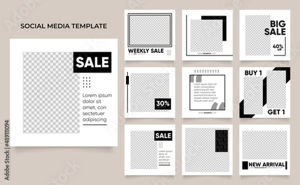 Fototapeta social media instagram and facebook feed post template in black and white color
