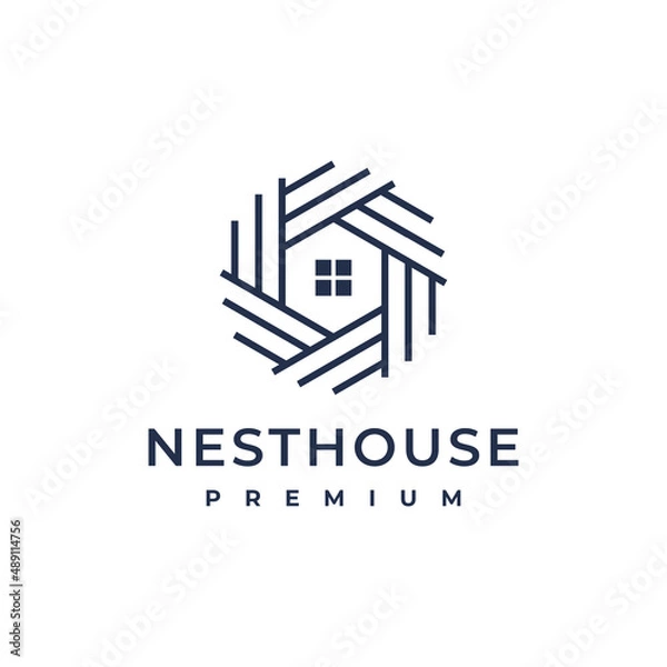 Obraz Creative line pattern circle nest house logo vector
