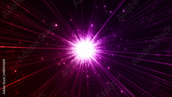 Fototapeta 発光している鋭い集中線　ネオン　宇宙　グロー
パーティクル　レンズフレア