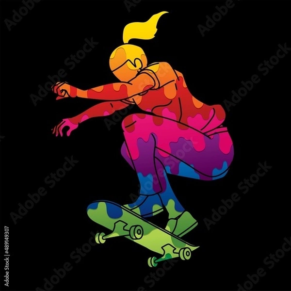 Obraz Skateboarder Action Skateboard Player Extreme Sport Cartoon Graphic Vector