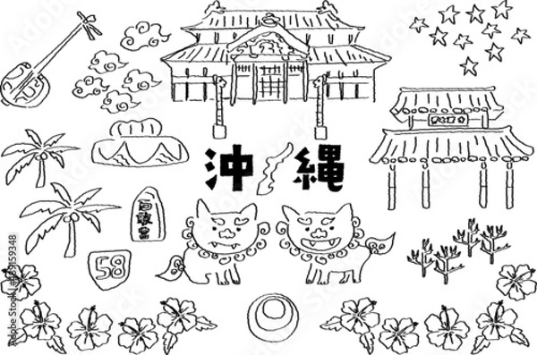 Obraz 手描きの沖縄イラストセット　線画