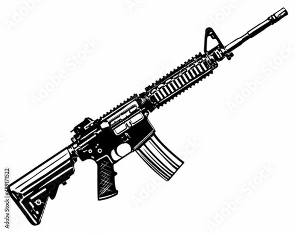 Obraz Vector assault rifle, automatic firearm, gun, vector logo design element, isolated on white background.