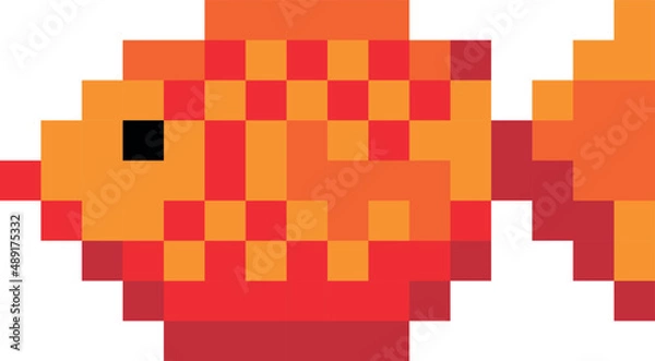 Fototapeta Fish Pixel art on a white background. Pixel art. Vector illustration.