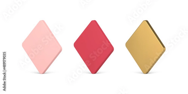 Fototapeta Collection realistic diagonally placed four side rhombus glossy metallic surface 3d template vector