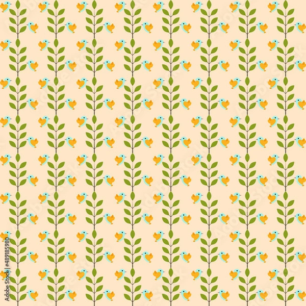Obraz pattern on beige background. Birds and a branch. Minimalism