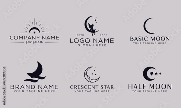 Fototapeta Set of simple moon line icons. Logo for dream, natural moon, mubarak, eid, childhood, moonlight, beach moon. Perfect for web apps and mobile.