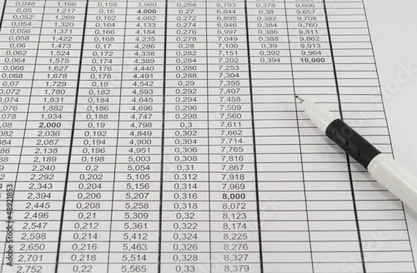 Obraz The table with numbers and pen