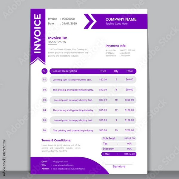 Fototapeta Corporate Modern Business Invoice Design Template With Creative and Minimal Concept