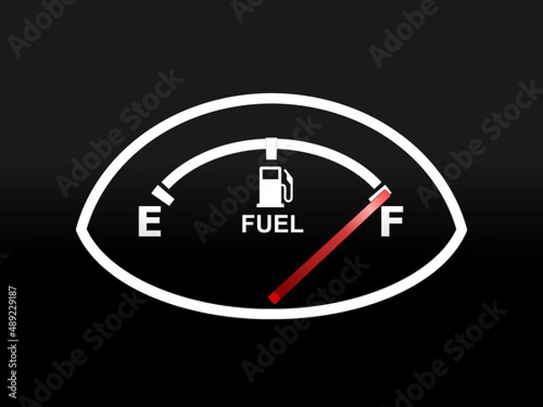 Obraz Full tank sign. Fuel gauge. Car petrol meter F. Gas filled vehicle indicator. Vector illustration.