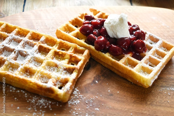 Obraz Belgian waffles with cherries