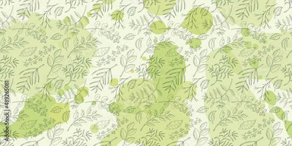Obraz Vector seamless pattern with natural leaves, herbs, grass