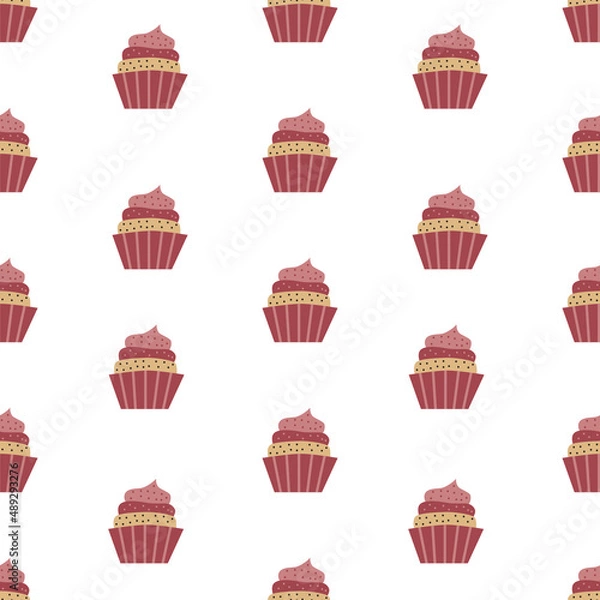 Fototapeta Cupcake vector pattern. Hand drawn cartoon background design concept used