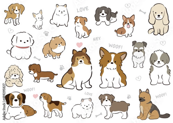 Obraz かわいい犬のイラストセット