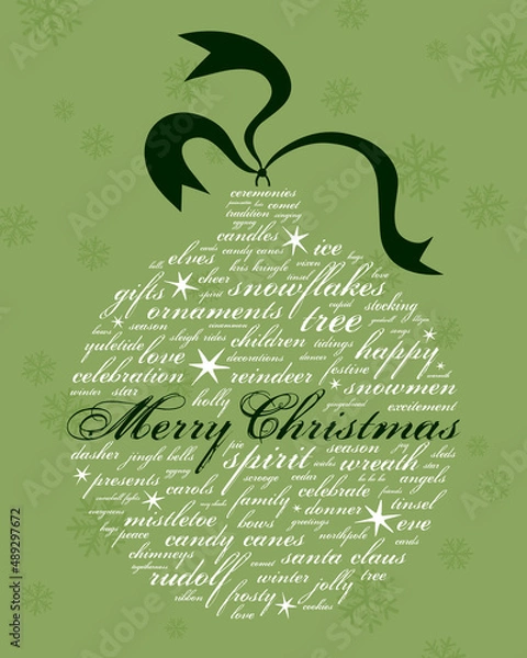 Fototapeta merry christmas and other holiday words in the shape of an ornament